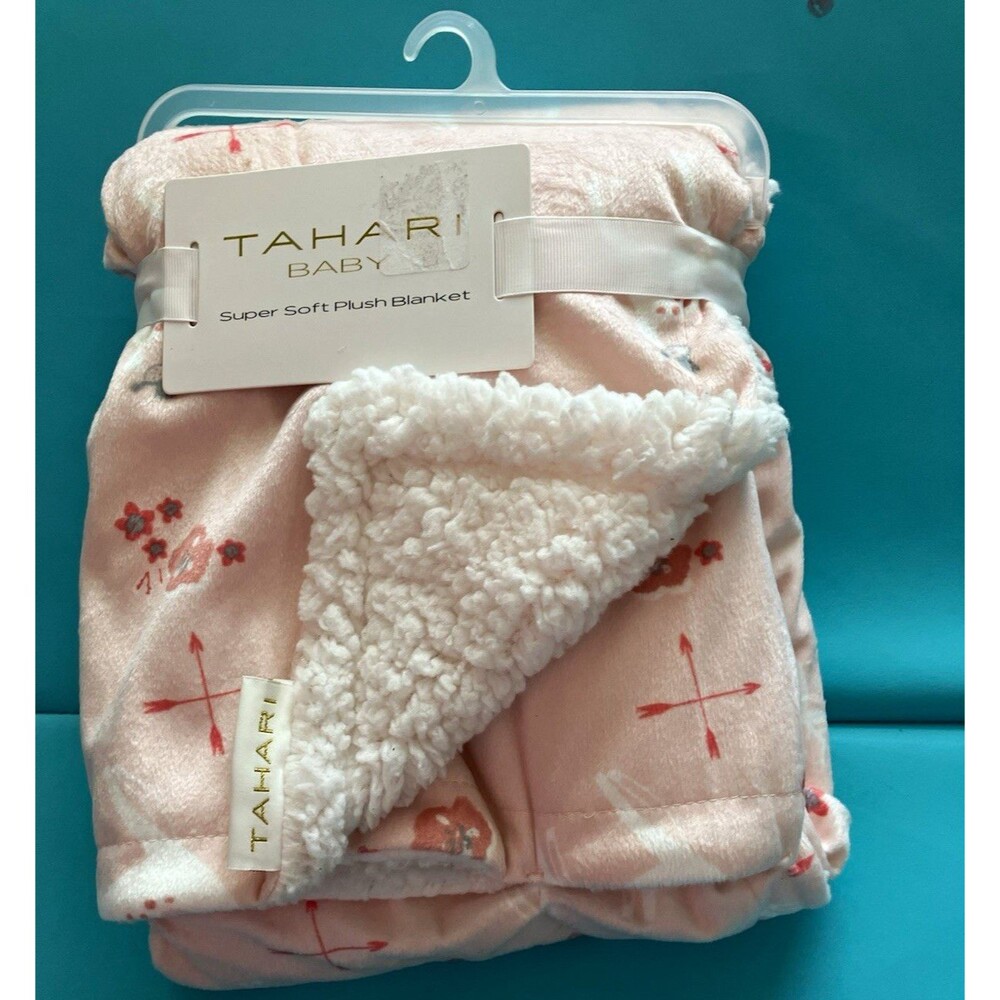 Tahari Baby Plush Blanket Pink/White/Red Deer Polyester 30"x40" Crib